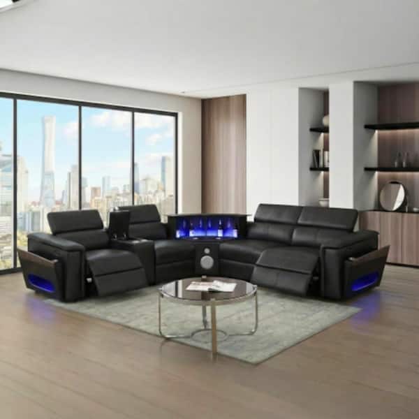 Black Modern Sectional – Power Recliners, Bluetooth, LED Bar, USB & Wireless Charging