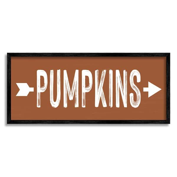 Stupell Industries Pumpkins Pointing Right by Lettered and Lined 1-Piece Framed Graphic Print Typography Poster Art Print 24 in. x 10 in.