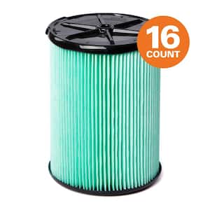 HEPA Material Pleated Paper Wet/Dry Vac Cartridge Filter for Most 5 Gallon and Larger RIDGID Shop Vacuums (16-Pack)