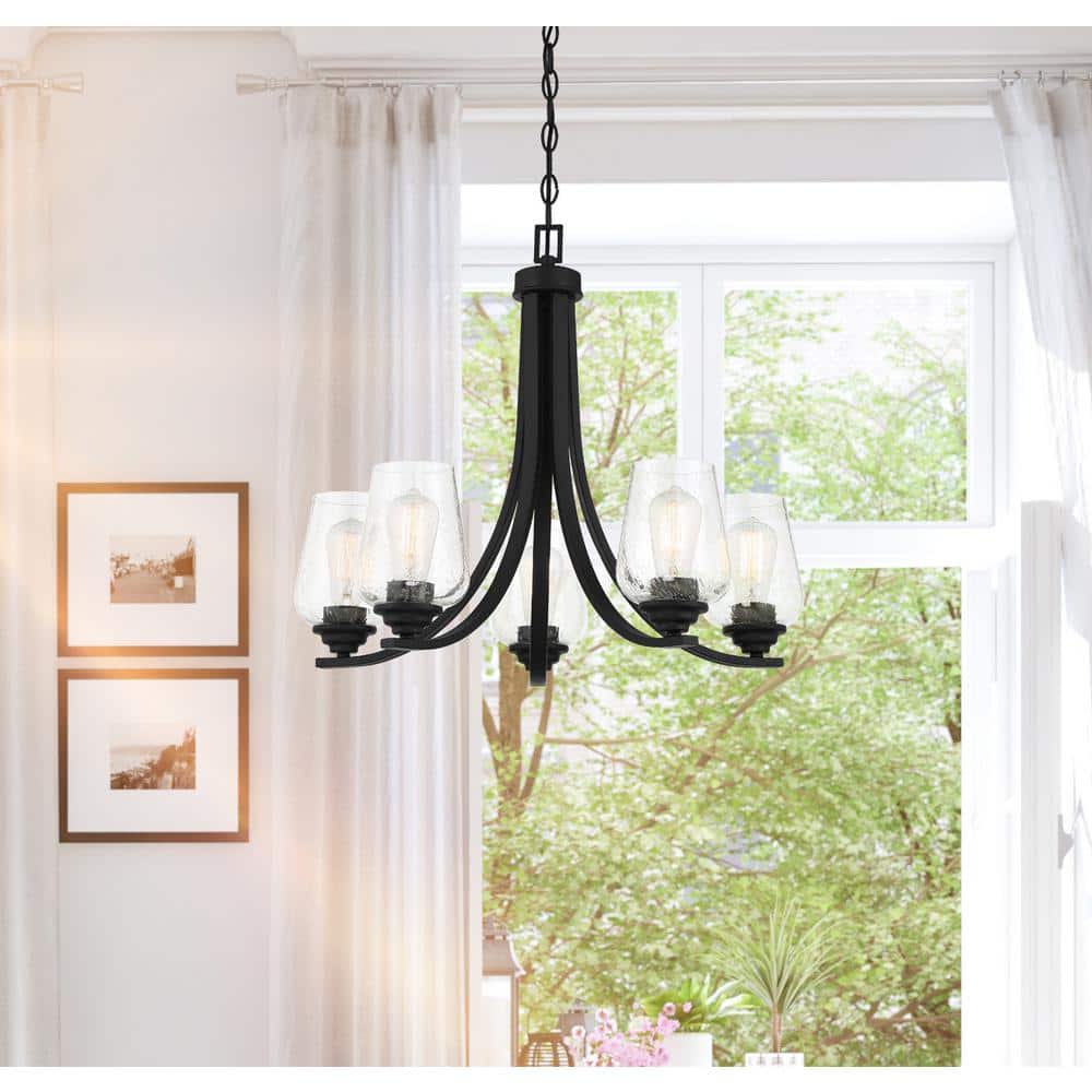 Coal Finish 5-Light Chandelier with Clear Seeded Glass Shades