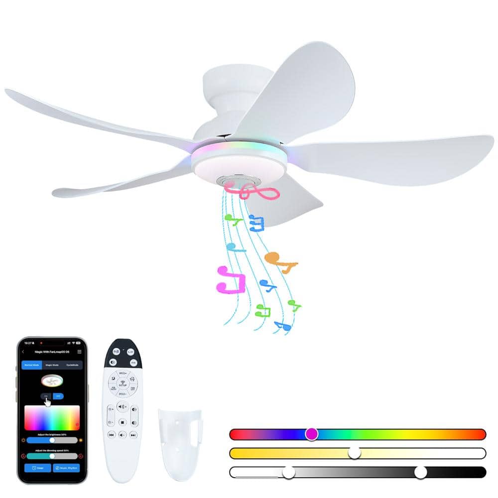 Low-profile black reversible DC dimmable LED ceiling fan with sound system and lights, with remote control price history on PriceWatchPro