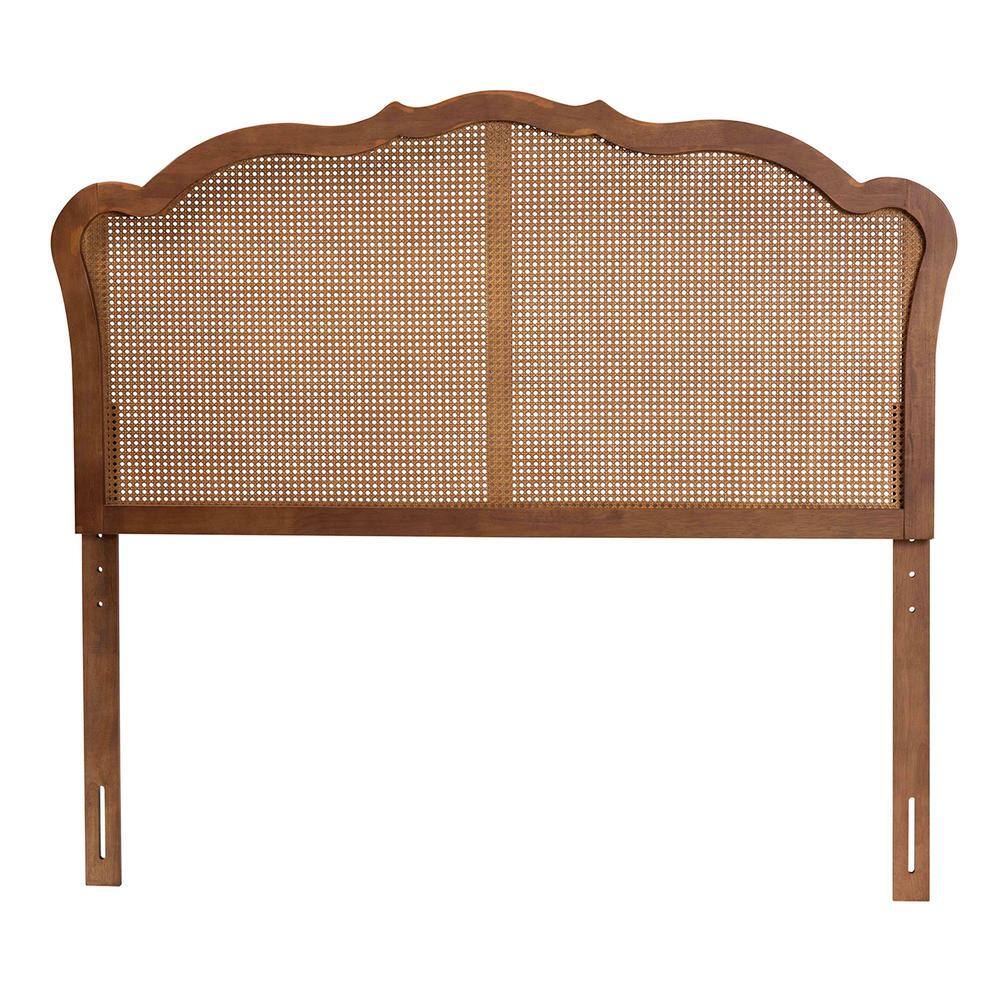 Leandra Ash Walnut Finished Wood King Size Headboard with Rattan