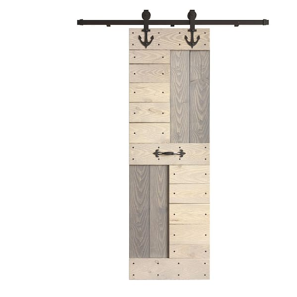COAST SEQUOIA INC S Series Embossing 30 in. x 84 in. Dark Gray/Light Gray Knotty Wood Sliding Door with Hardware Kit