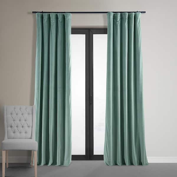 Exclusive Fabrics & Furnishings Aqua Mist Signature Velvet Blackout Curtain - 50 in. W x 84 in. L Rod Pocket with Back Tab Single Velvet Curtain Panel
