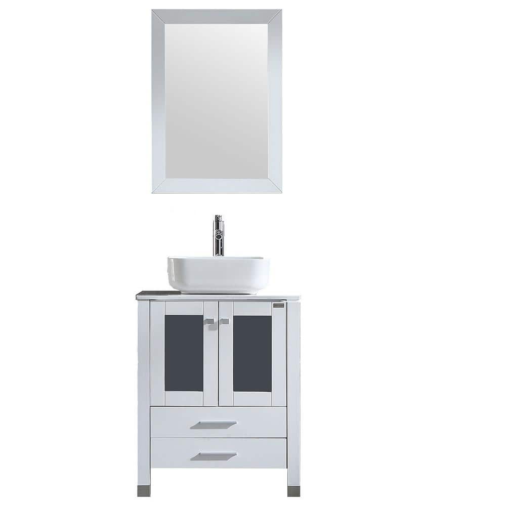 Wonline 24.5 in. W x 21.7 in. D x 61 in. H Single Sink Bath Vanity in White with Glass Top and Mirror