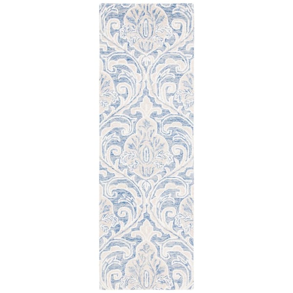 SAFAVIEH Micro-Loop Blue/Ivory 2 ft. x 11 ft. Trellis Medallion Runner Rug