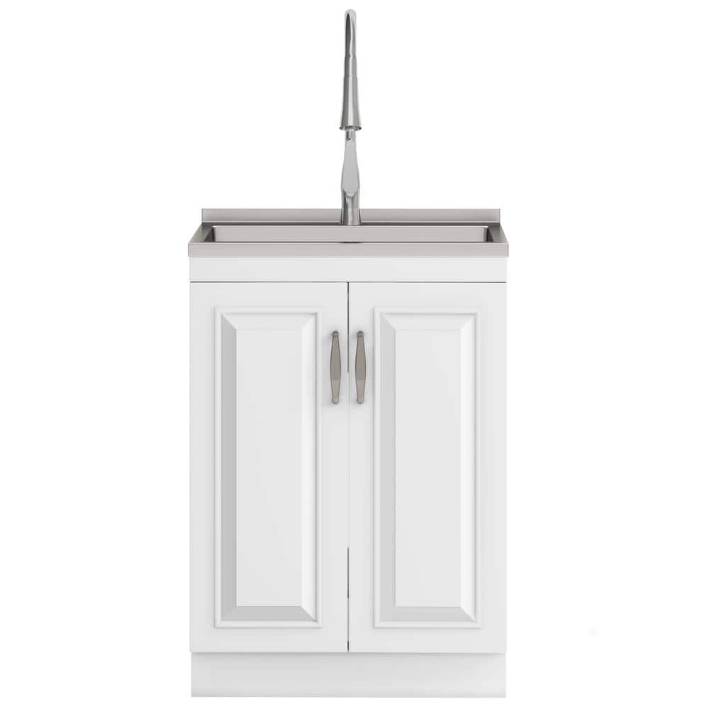 Darwin White 24 Inch Laundry Cabinet with Stainless Steel Sink