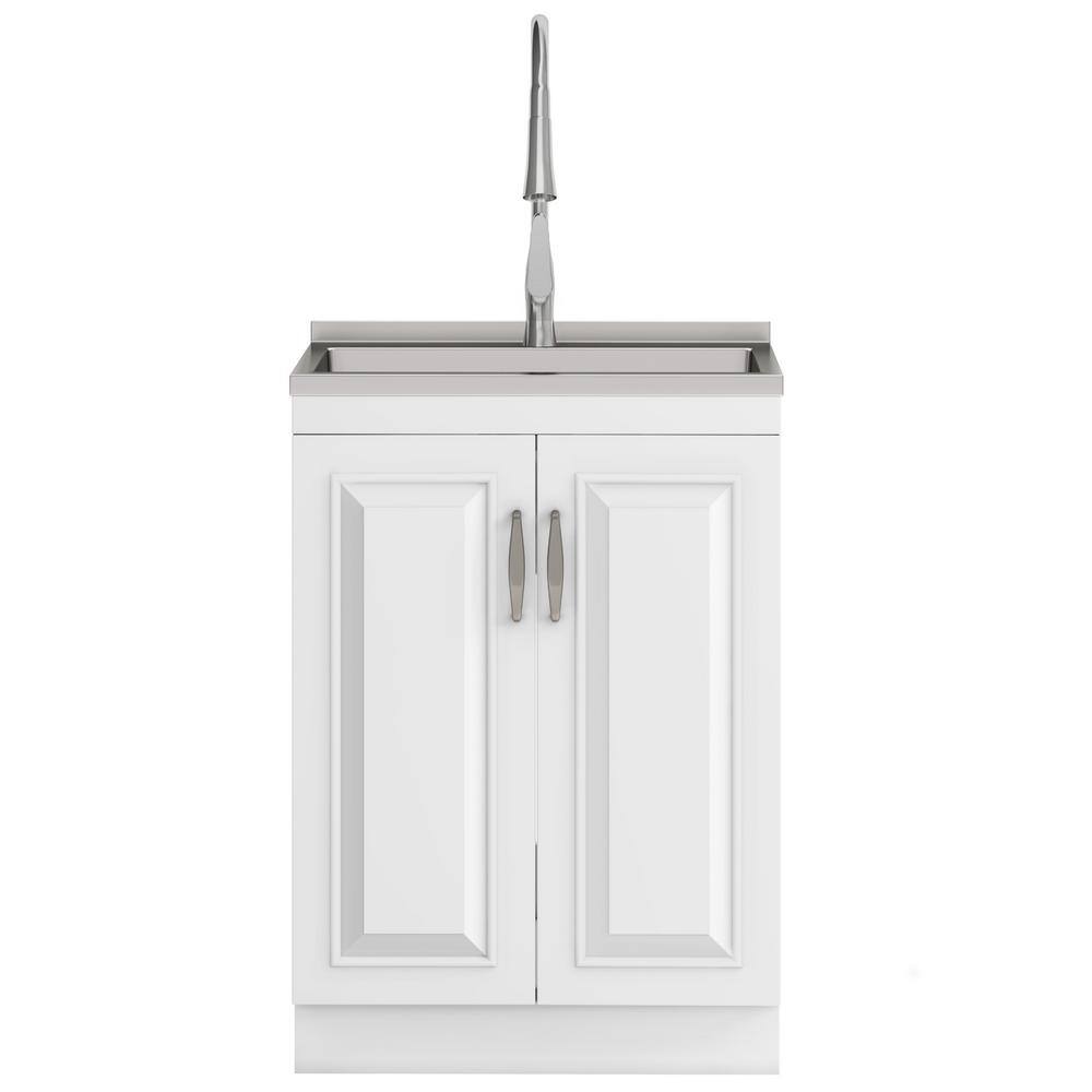 Darwin White 24 Inch Laundry Cabinet with Stainless Steel Sink