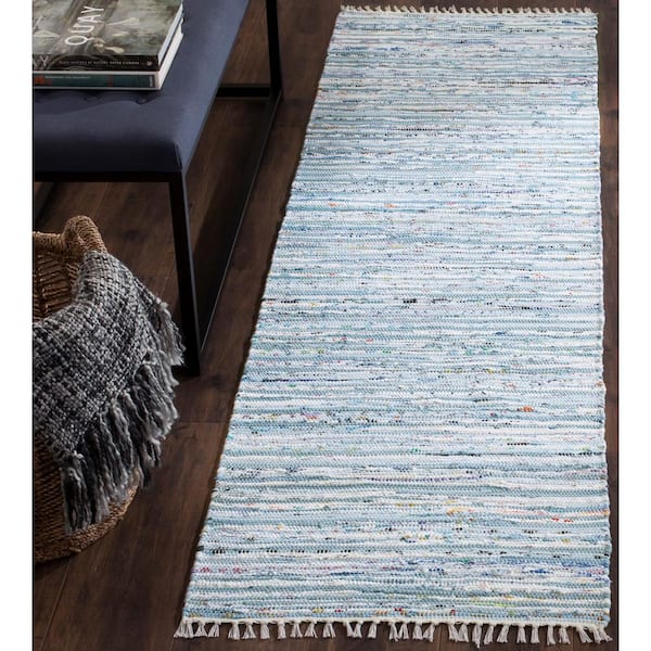 Rag Rug Light Blue/Multi 2 ft. x 5 ft. Striped Runner Rug