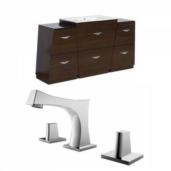 Unbranded 16-Gauge-Sinks 56 in. W x 18.25 in. D Bath Vanity in Wenge with Ceramic Vanity Top in White with White Basin