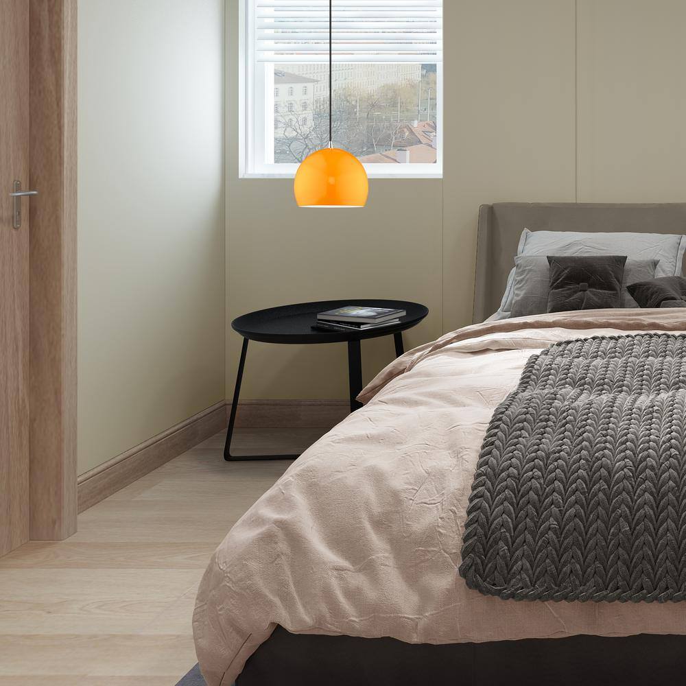 Sleek Curve Mini Pendant in Shiny Orange with White Interior