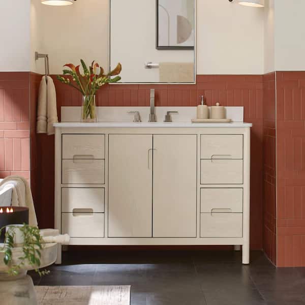 Montrose 49 in. Single Sink Natural Elm Bath Vanity with White Quartz Top (Assembled)