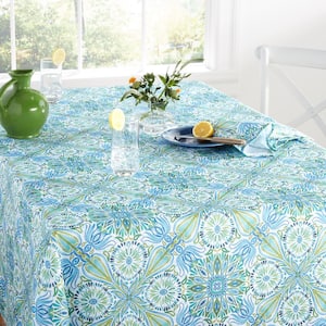 Greencove 60 in. x 102 in. Green and Blue Medallion Polyester Tablecloth (Single Set)