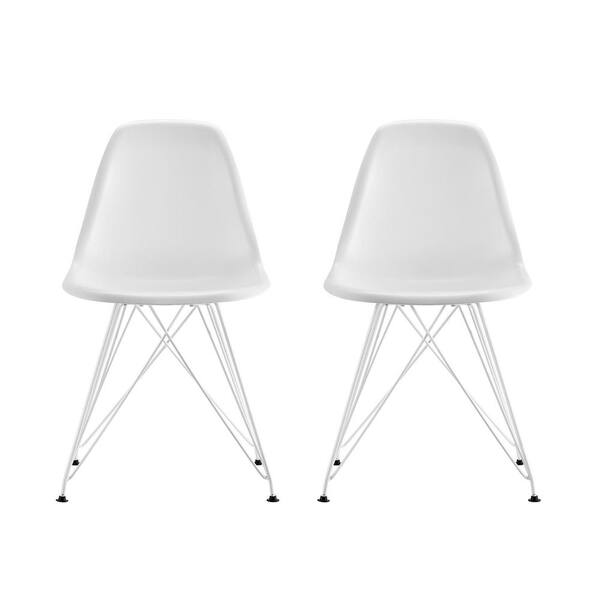 DHP Evelyn White Mid Century Modern Molded Chair with Colored Leg (Set of 2)