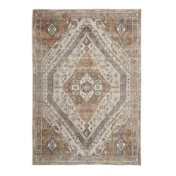 HomeRoots 5 x 8 Ivory, Blue, Orange Medallion Area Rug