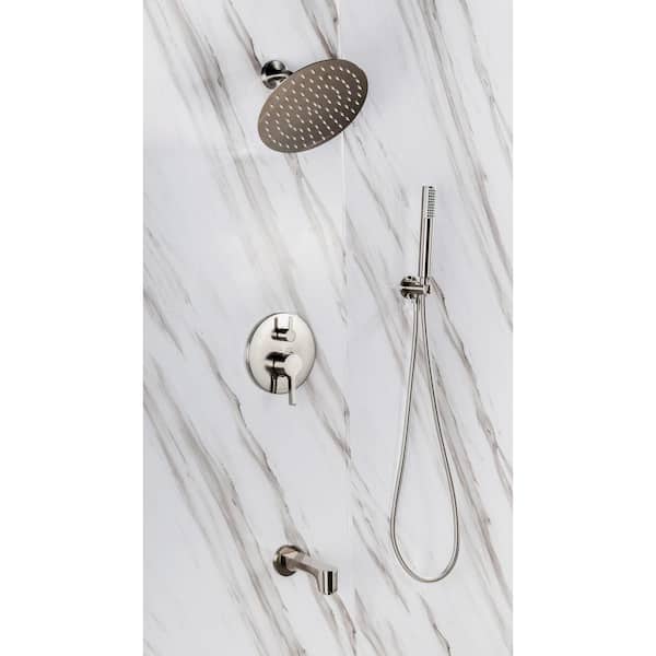 Rain 2-Handle Tub and Shower Faucet System with 3-Setting with 304T Stainless Steel in Brush Nickel(Valve Included)