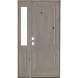 50 in. x 96 in. Rustic knotty alder 2-Panel Sidelite Right-Hand/Inswing Clear Glass Grey Stain Wood Prehung Front Door