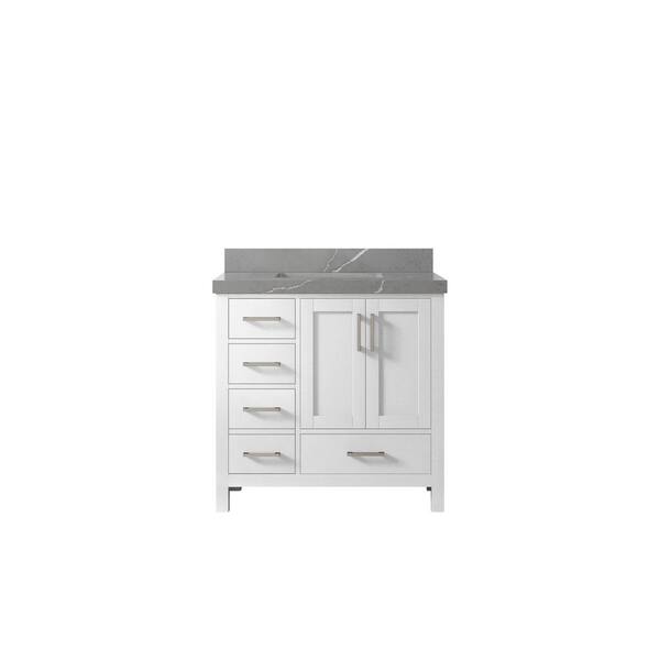 Willow Collections Malibu 36 in. W x 22 in. D x 36 in. H Single Sink Bath Vanity Center in White with 2 in. Piatra Quartz Top