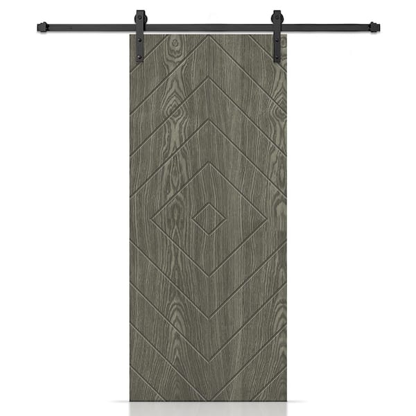 CALHOME 30 in. x 84 in. Diamond Hollow Core Weather Gray Oak Veneer Composite Interior Sliding Barn Door with Hardware Kit