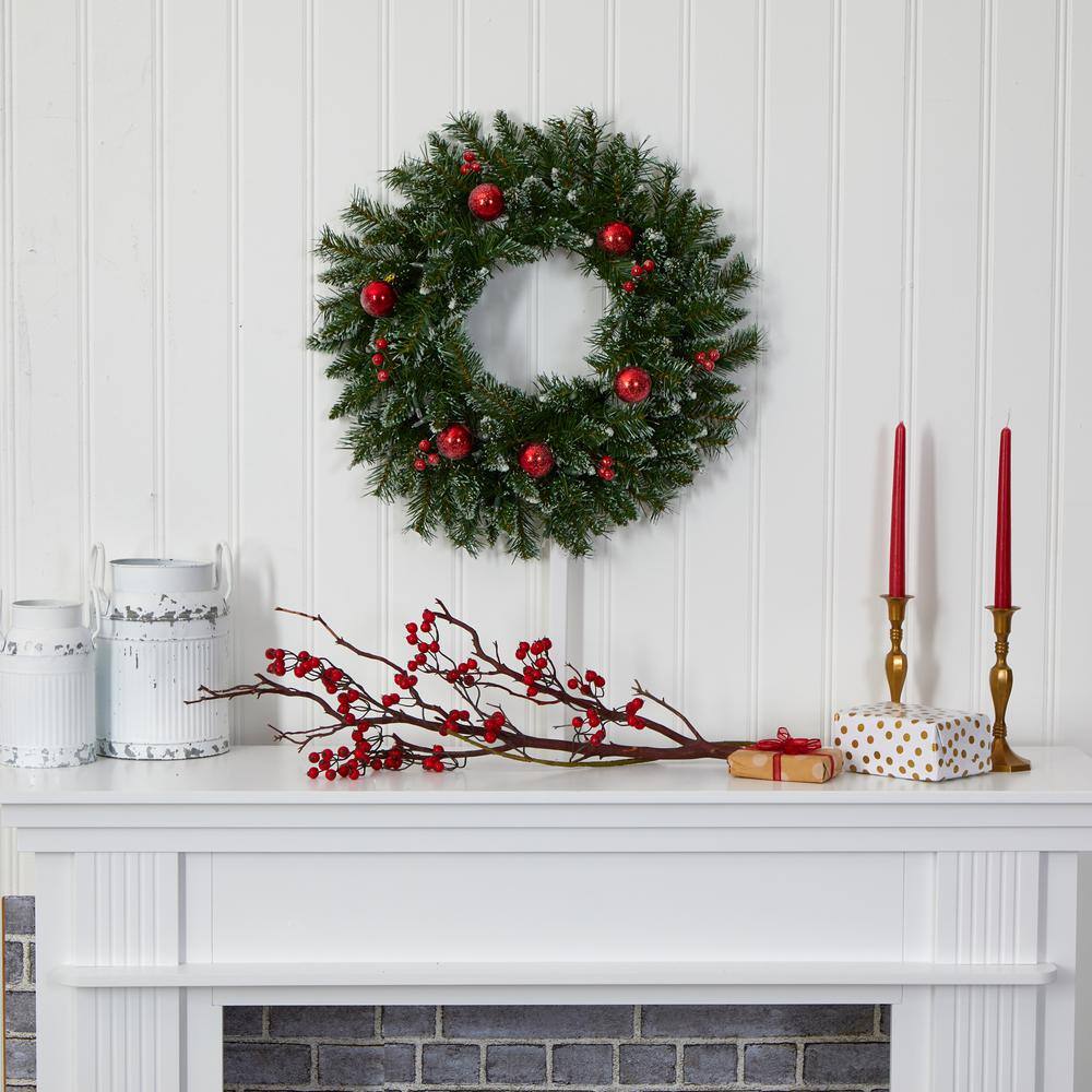 Festive 24" Frosted Artificial Christmas Wreath with Warm LED Lights