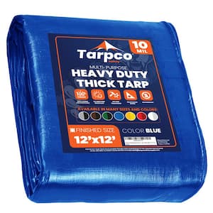 12 ft. x 12 ft. Blue 10 Mil Heavy Duty Polyethylene Tarp, Waterproof, UV Resistant, Rip and Tear Proof
