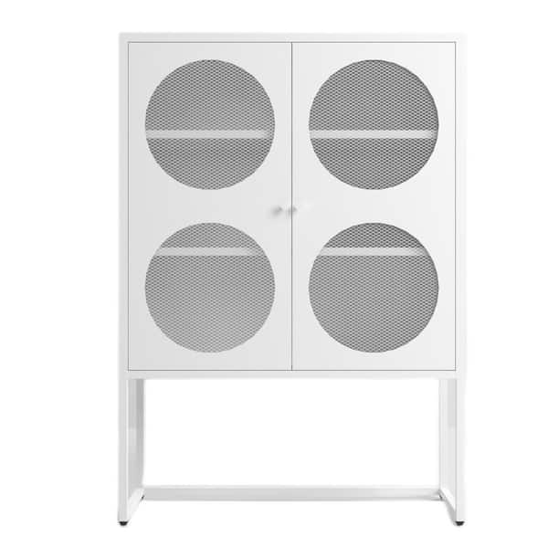 Unbranded Steel Accent White Storage Cabinet with 2-Adjustable Shelves 2-Round Grid Door