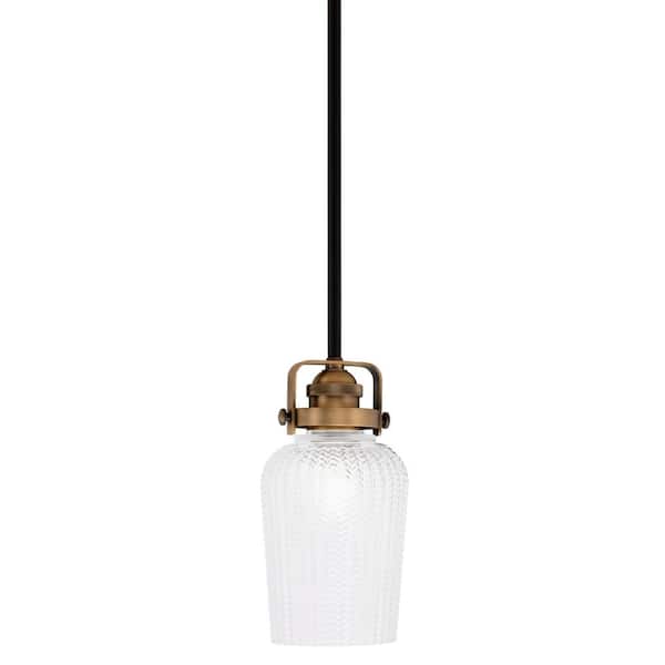 Unbranded Decatur 60-Watt 1-Light Black and Brass Light Mini Pendant with 5 in. Clear Textured Glass Shade, No Bulb Included