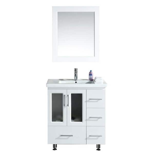 Design Element Stanton 31.5 in. W x 18 in. D W Vanity in White with Porcelain Vanity Top and Mirror in White