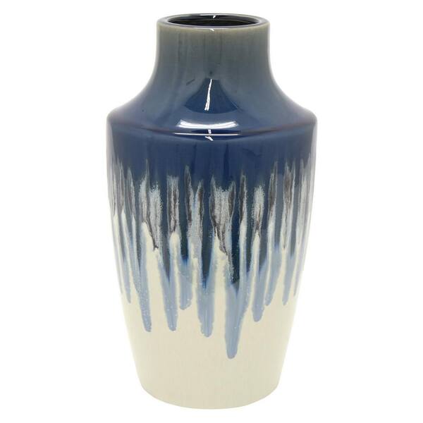 THREE HANDS 12 in. Blue Ceramic Decorative Vase