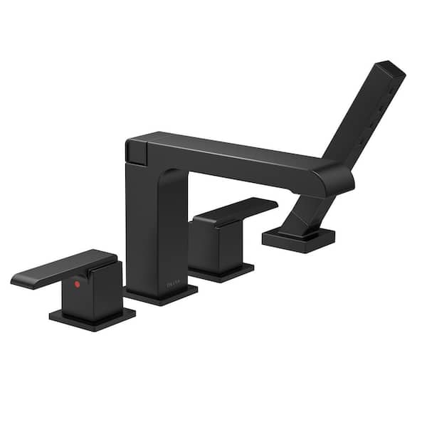 Delta Ara 2-Handle Deck-Mount Roman Tub Faucet Trim Kit in Matte Black with Hand Shower (Valve Not Included)