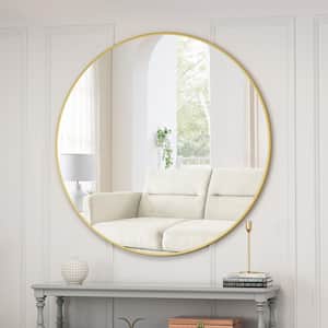 39 in. W x 39 in. H Round Framed Wall Bathroom Vanity Mirror in Gold, Wall Decor