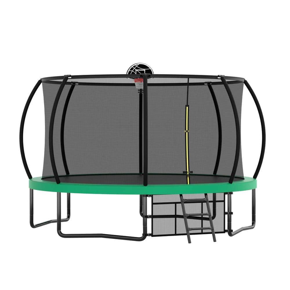 12 ft. Recreational Kids Trampoline with Safety Enclosure Net & Ladder, Out