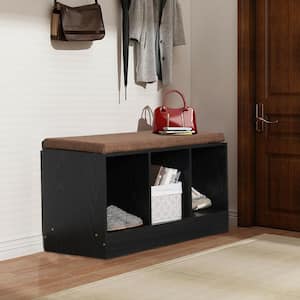 18.5 in. W H 3-Pair Black Fiberboard Shoe Storage Bench with Padded Cushion
