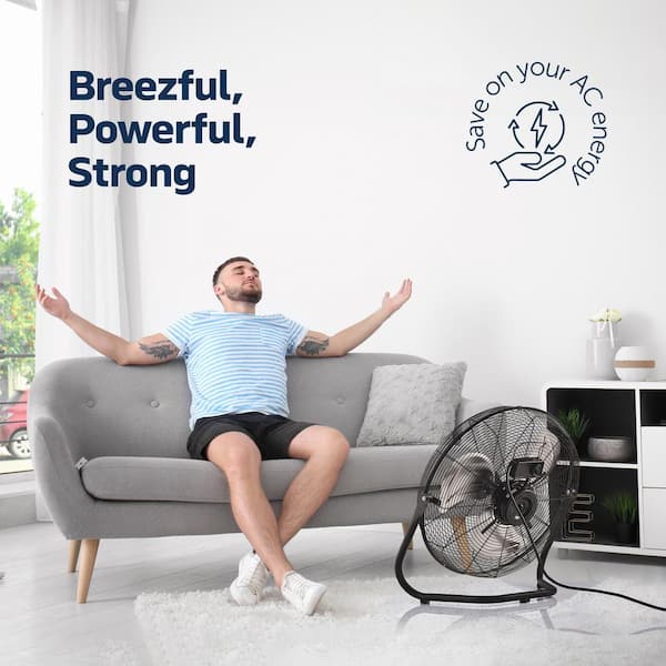 NEXAIR 20 in. 3 Fan Speeds Floor Fan in Black Metal with High
