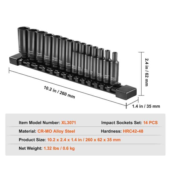 SKYSHALO 1/4 in. Drive Impact Socket Set, 14-Piece Deep Socket Set