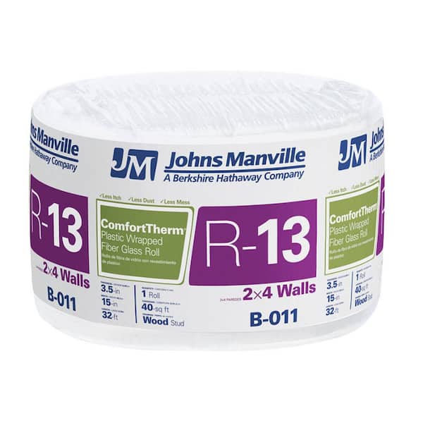 Johns Manville R-13 Poly Faced Fiberglass Insulation Roll 15 in. x 32 ft. –  BrickSeek