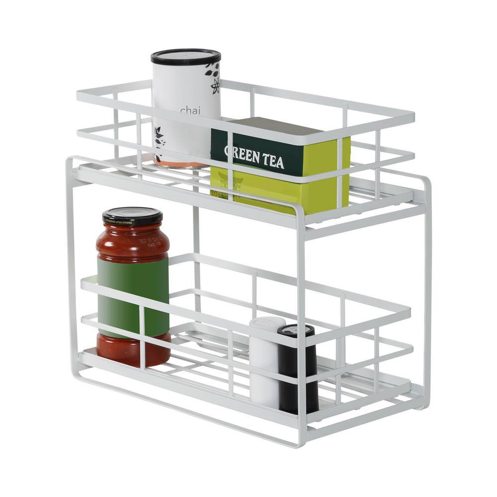 White Steel 2-Tier Sliding Basket Organizer