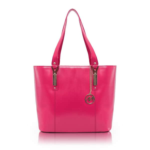 SAVARNA, Fuchsia Leather Ladies' Tote Bag with Tablet Pocket