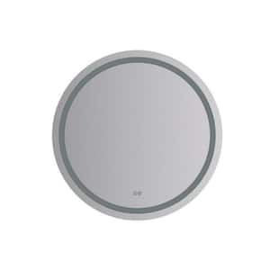 Santo 30 in. W x 30 in. H Round Frameless Wall Mount Mirror with LED Lighting and Defogger - Bathroom Vanity Mirror