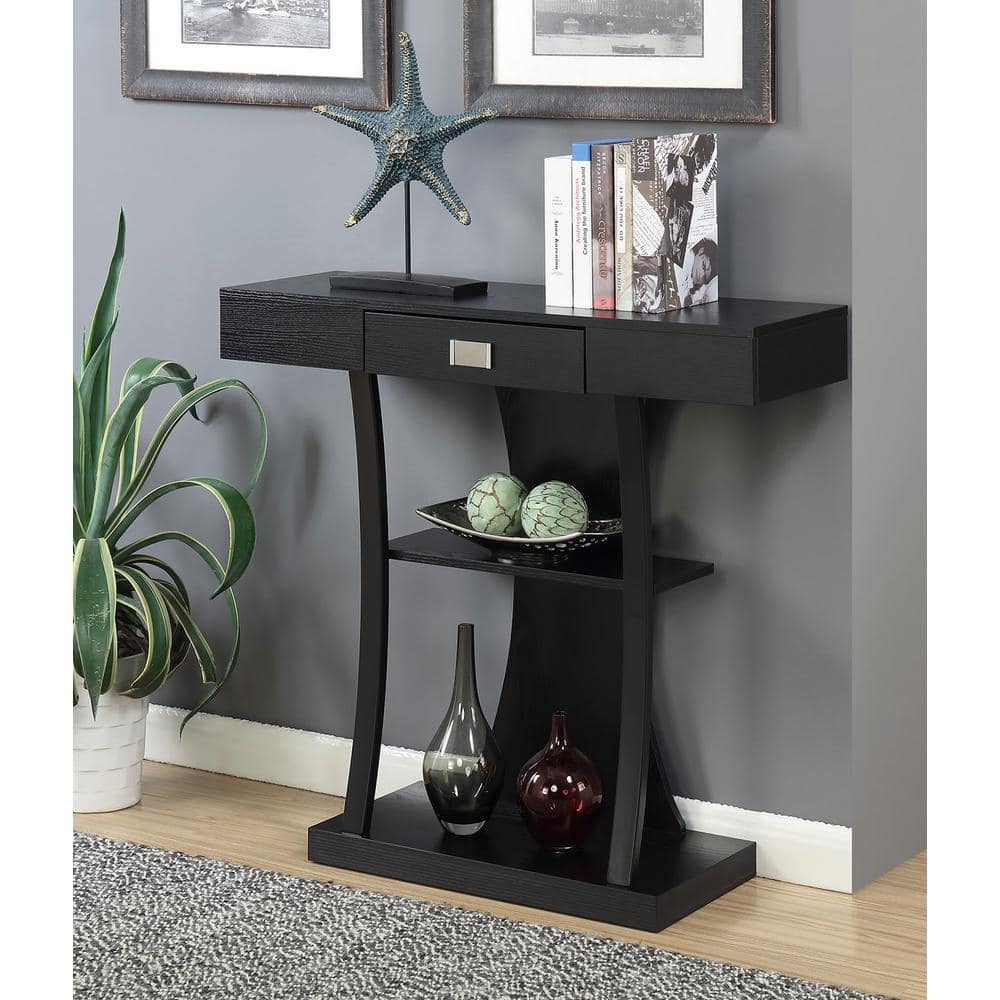 Newport Black Wood and Metal Console Table with Storage