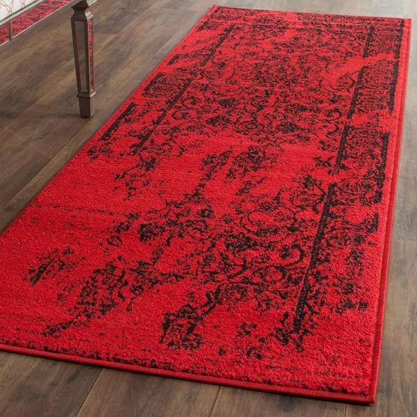 Adirondack Red/Black 3 ft. x 10 ft. Border Floral Runner Rug