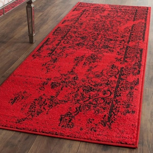 Adirondack Red/Black 3 ft. x 12 ft. Border Floral Runner Rug