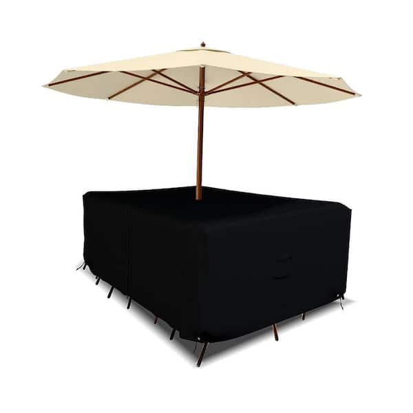 108 x 82 x 23 in. Max 12 oz. Outdoor Table and Chair Set Cover, Umbrella Hole Waterproof UV and Weather Resistant, Black