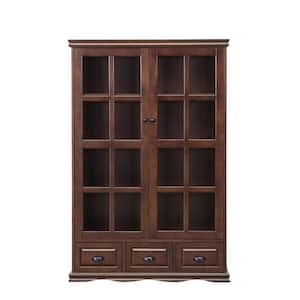 Walnut 40 in. Width Display Cabinet With 3 Drawers