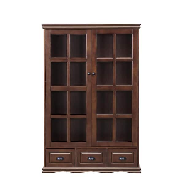 Unbranded Walnut 40 in. Width Display Cabinet With 3 Drawers