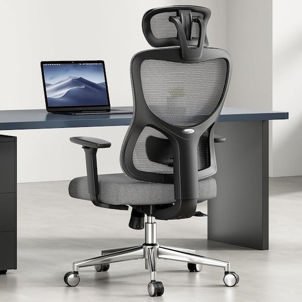Mesh High Back Ergonomic Office Tesk Chair in Gray with Adjustable Lumbar Support and Flip-up Armrests