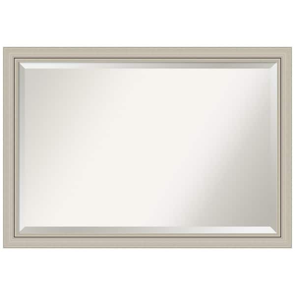 Amanti Art Romano Silver Narrow 39.75 in. x 27.75 in. Beveled Rectangle Wood Framed Bathroom Wall Mirror in Silver