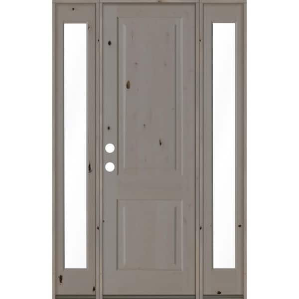 Krosswood Doors 60 in. x 96 in. Rustic Knotty Alder Right-Hand/Inswing Clear Glass Grey Stain Square Top Wood Prehung Front Door