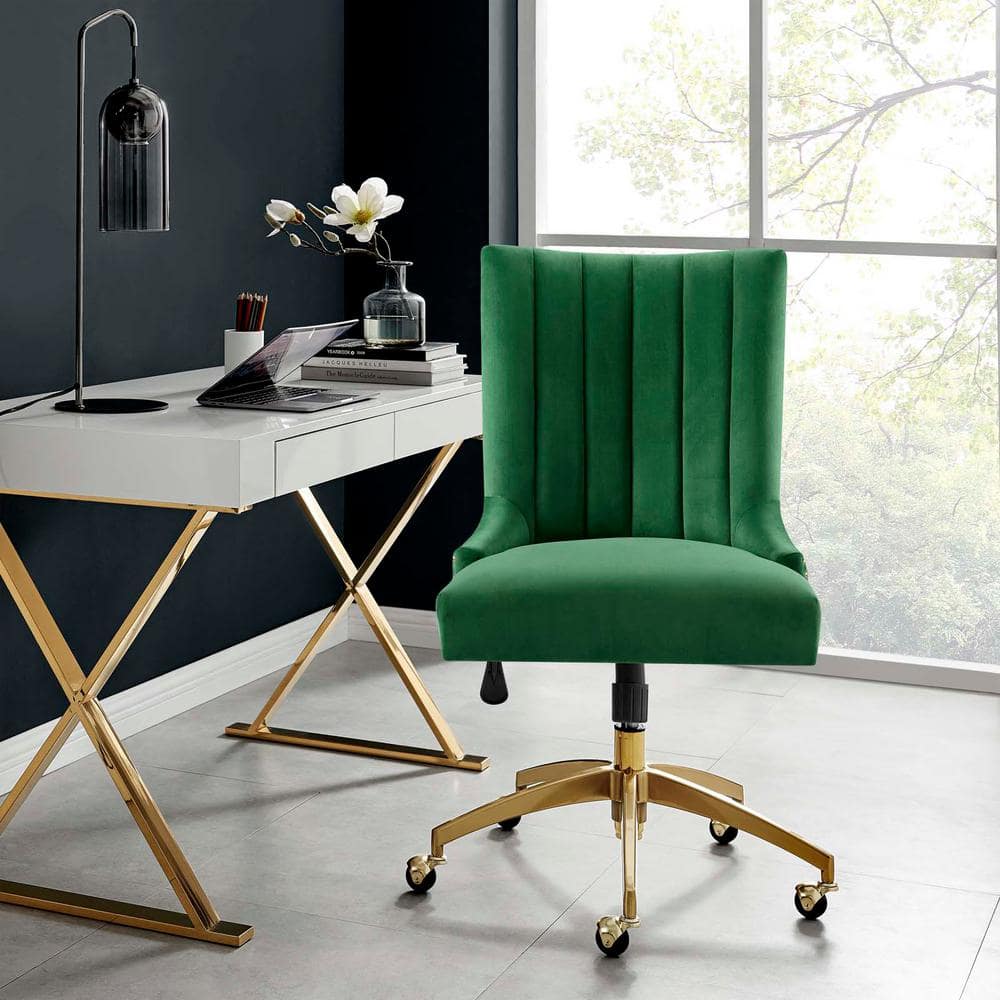 Ergonomic Executive Swivel Office Chair in Gold Emerald with Metal Base