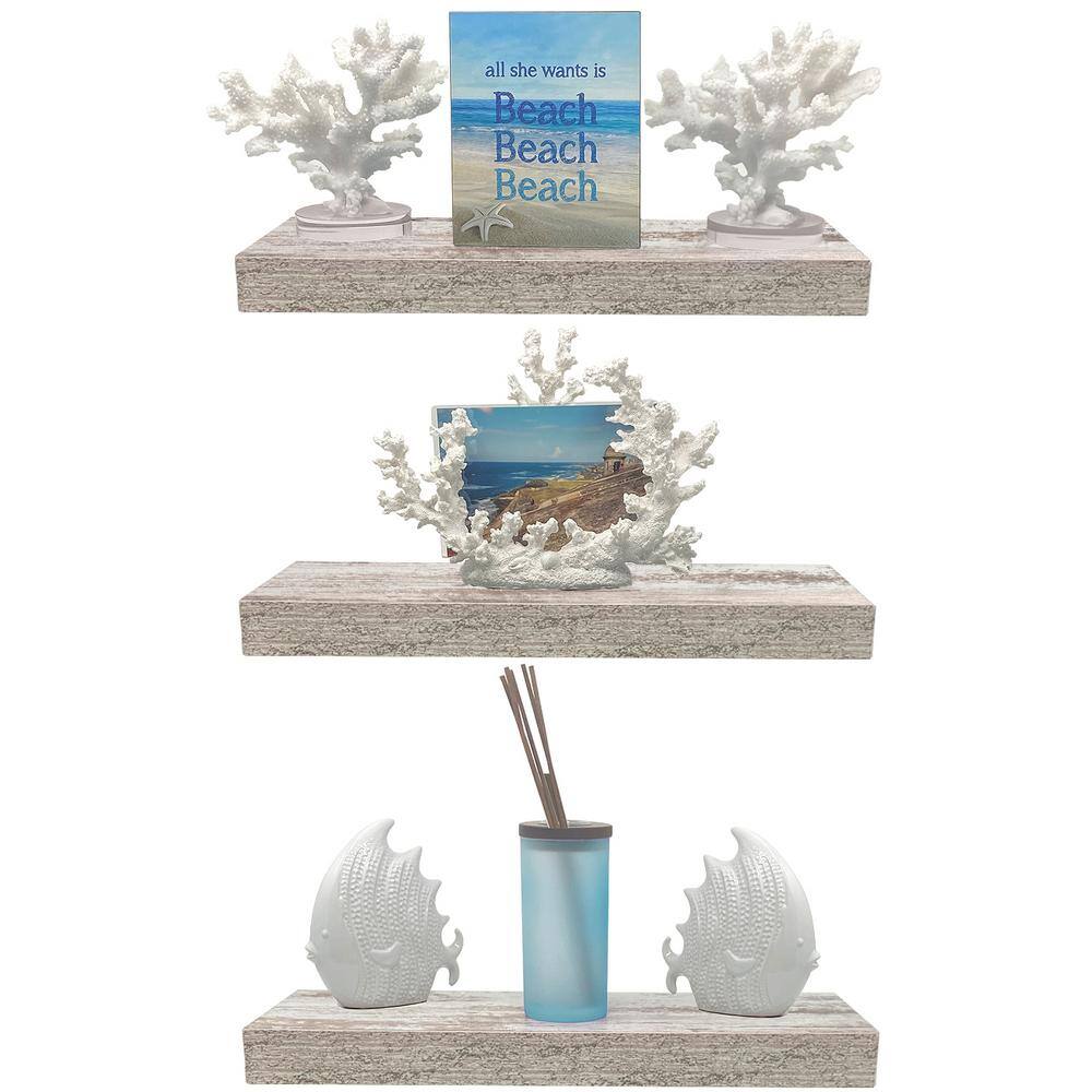 White Rustic Wood Floating Wall Shelves Set of 3